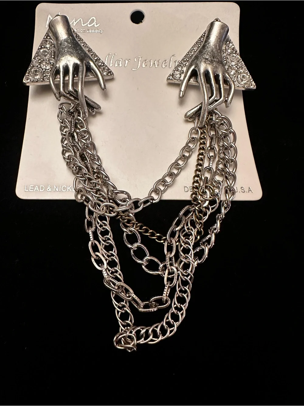 Victorian NWT Silver Skeleton hands Brooch/Collar/sweater Pin